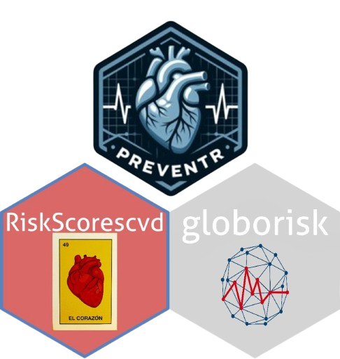 R packages preventr, RiskScorecvd and globorisk to calculate risk of cardiovascular disease.