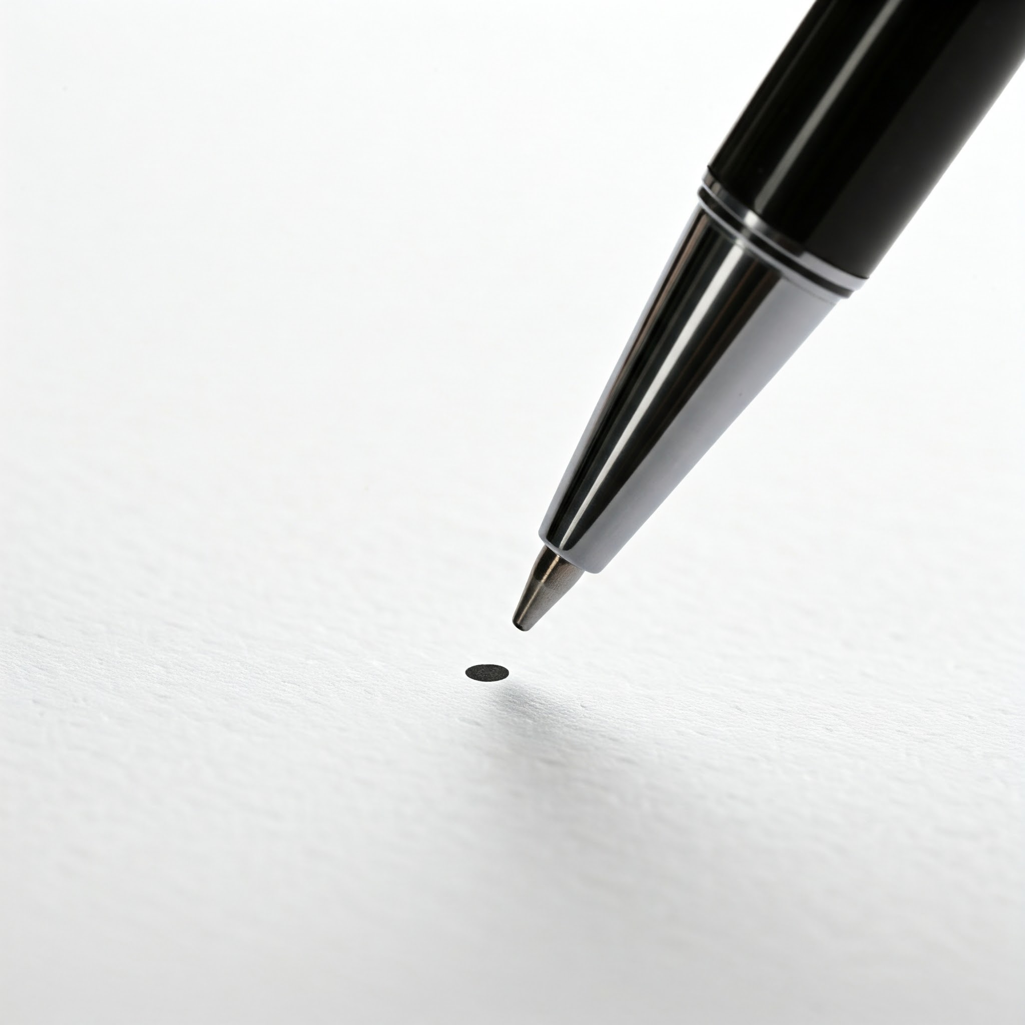 Black pen making a dot on a white paper