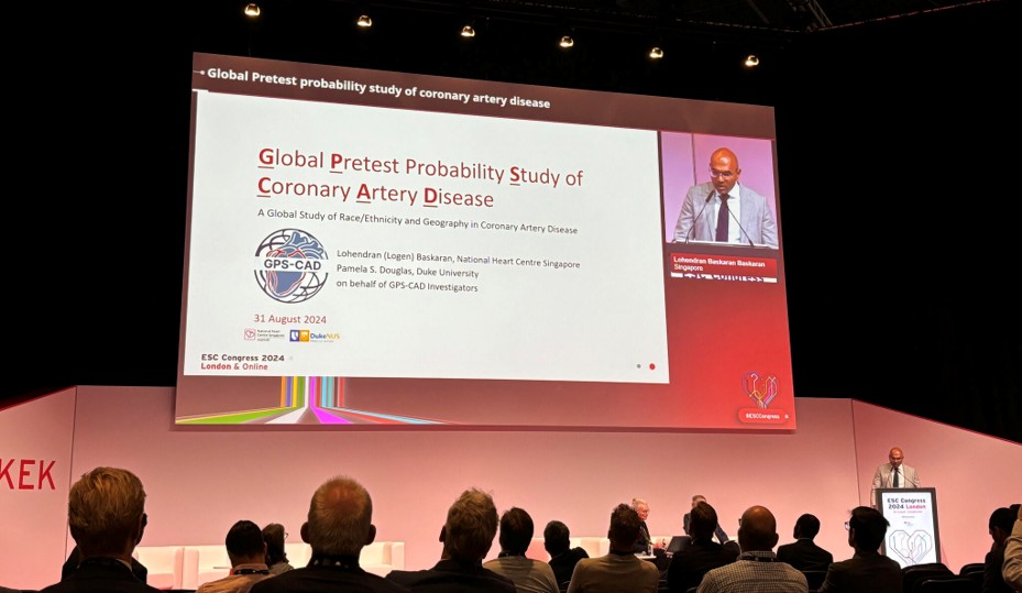 Picture showing my manager presenting the Global Pretest Probability Study of Coronary Artery Disease Study in the European Society of Cardiology Congress 2024.