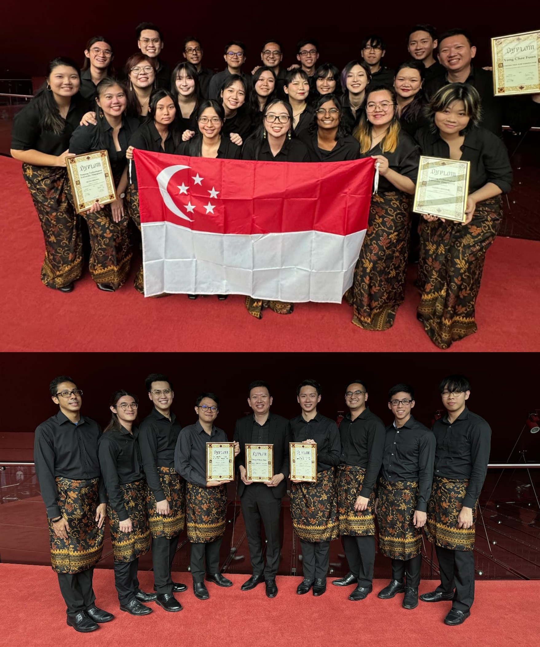 Picture of the alumni choir with the diplomas in the International Krakow Choir Festival Cracovia Cantans 2024.