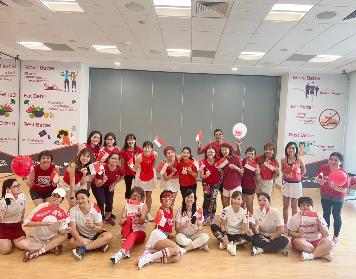 Pictures of me with the dance fitness community taken during Singapore's National Day.