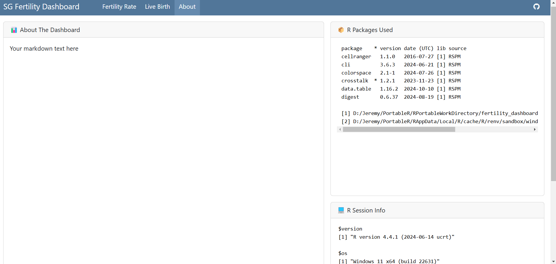 About page with a card titled: 
