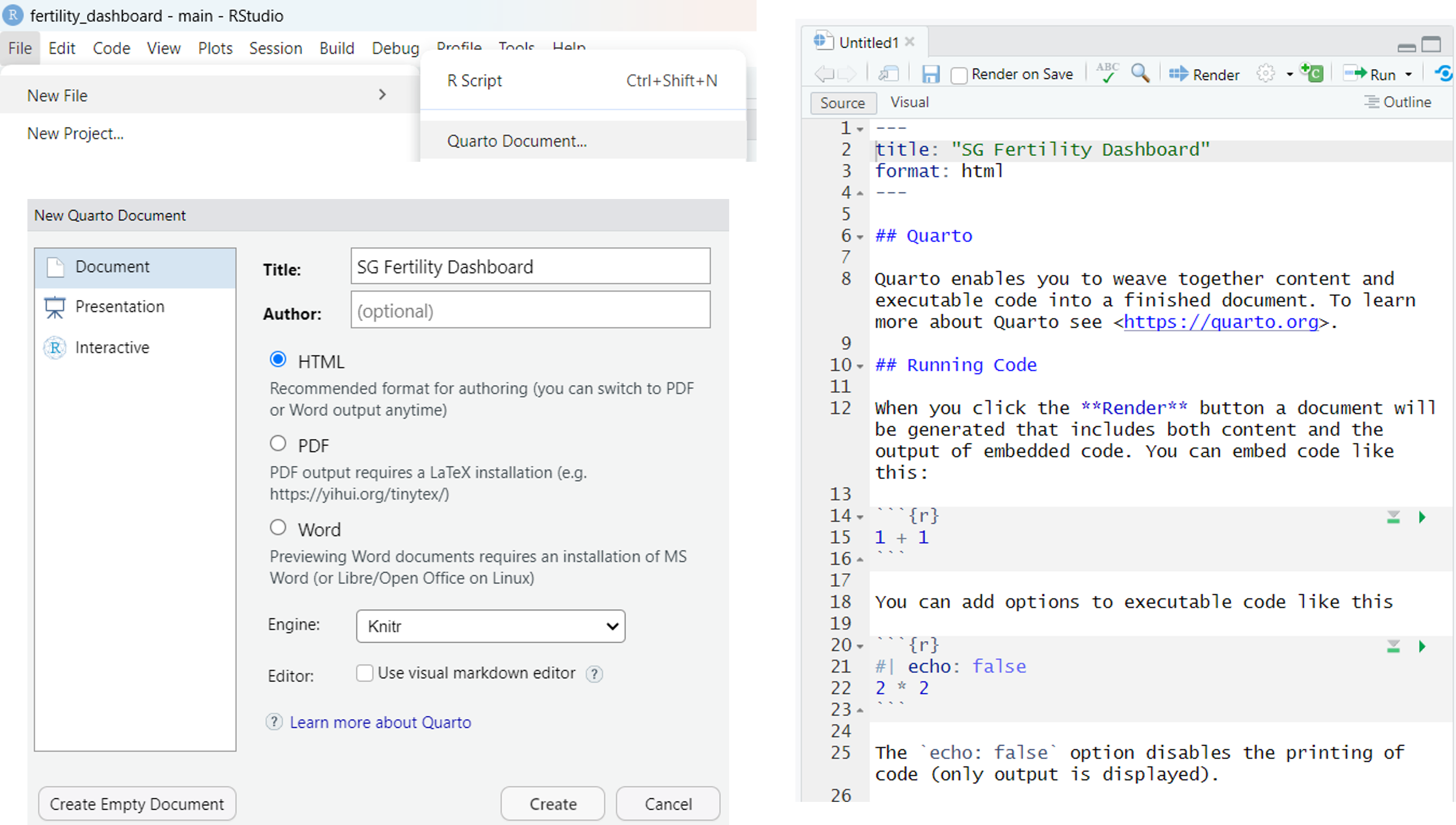 Steps to create a Quarto document