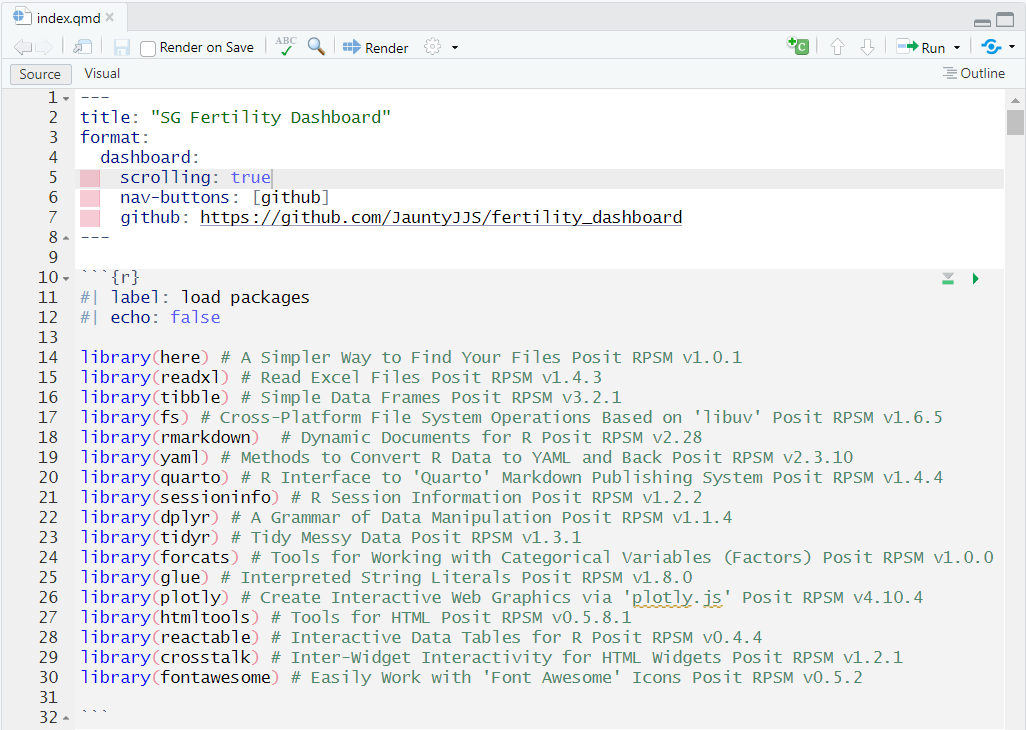 How to load all libraries in a Quarto Code Chunk
