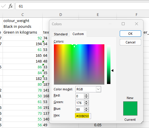 Figure showing how to get the Hex code.