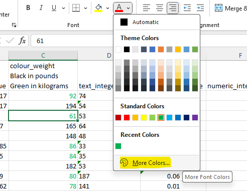 Figure showing where the More Colors... button is.
