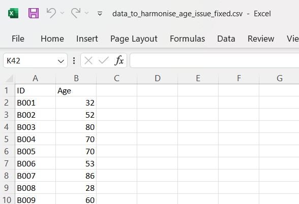 A csv file with only integer data in the Age column.