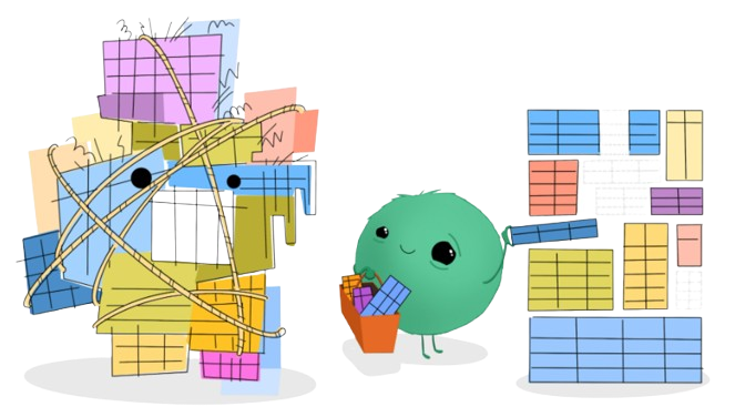 Picture by Allison Horst about a data analyst facing a dataset in the form of a monster.