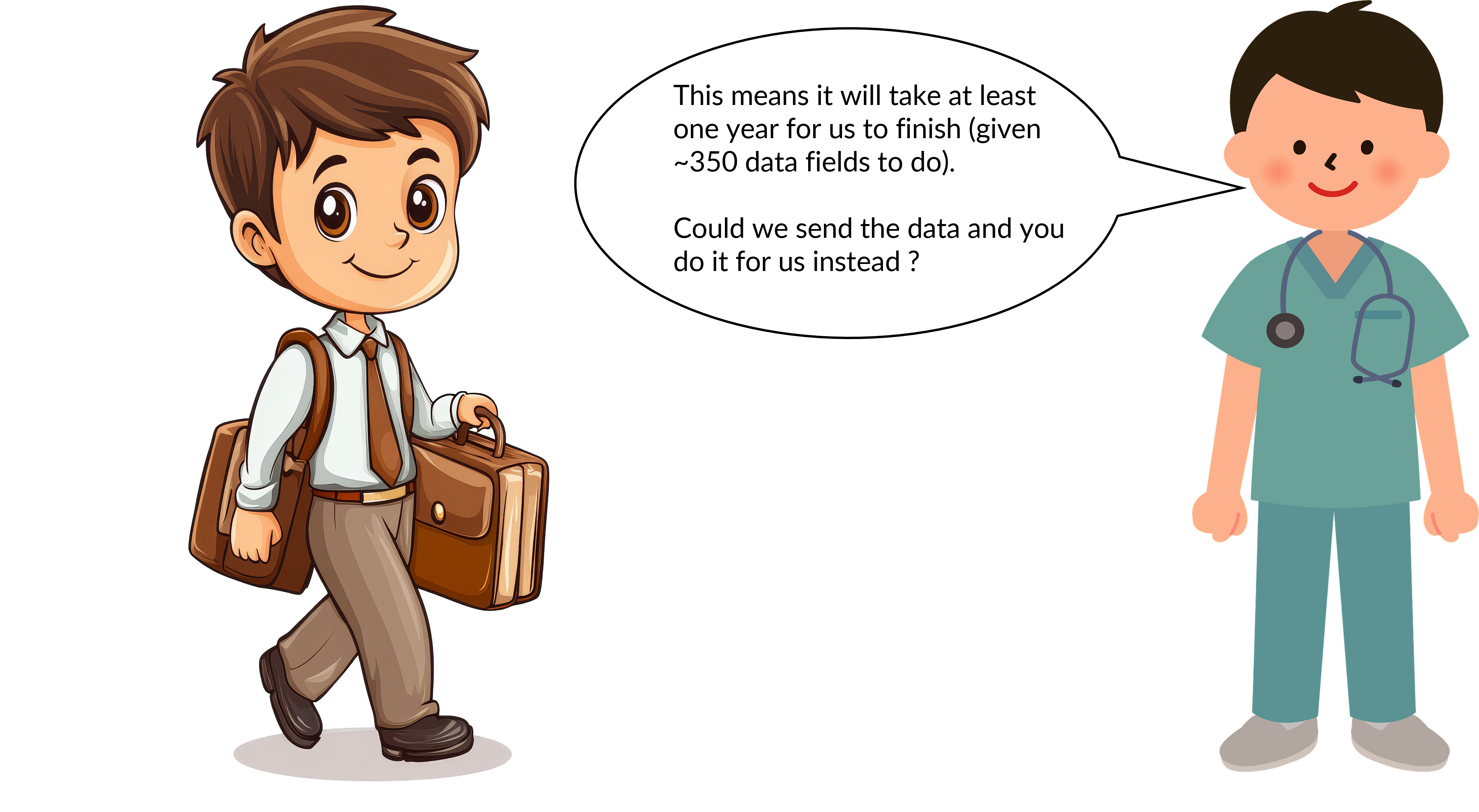 Figure showing the collaborator saying that they will send the data to me and ask me to do the data harmonisation instead.
