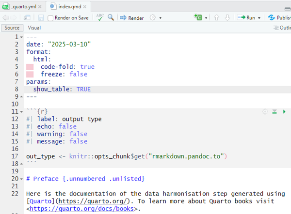A preview of the index.qmd file.