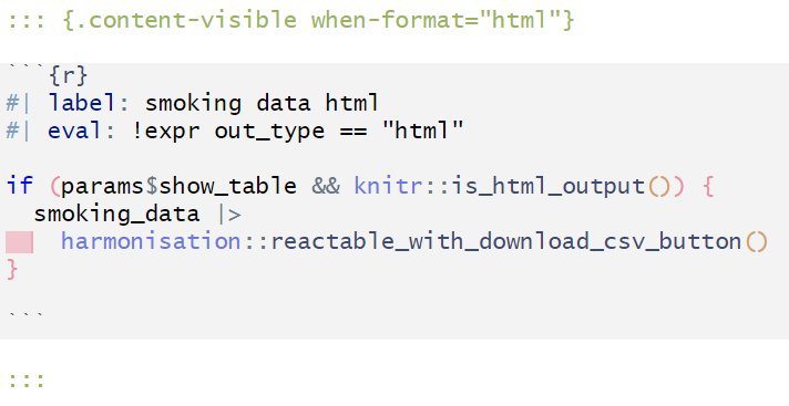 Code to print the reactable in html file.