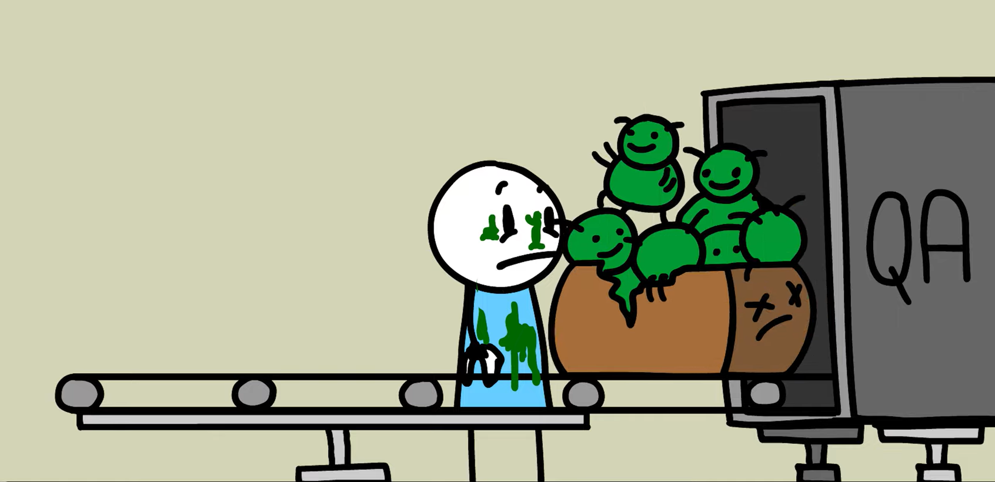 Figure showing a sad guy receving a package/data full of bugs and issue.