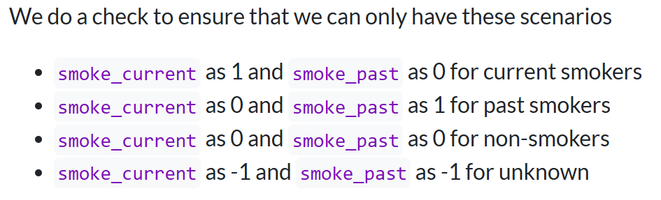 Documentation of harmonisation of smoking history.